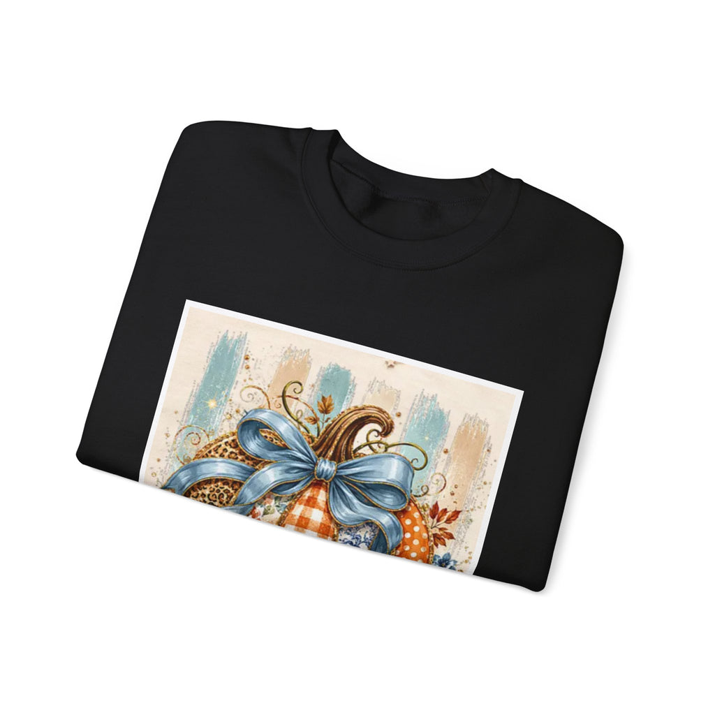 Autumn Plaid Pumpkins Crewneck Sweatshirt — Cozy Fall Pumpkin Art Pullover