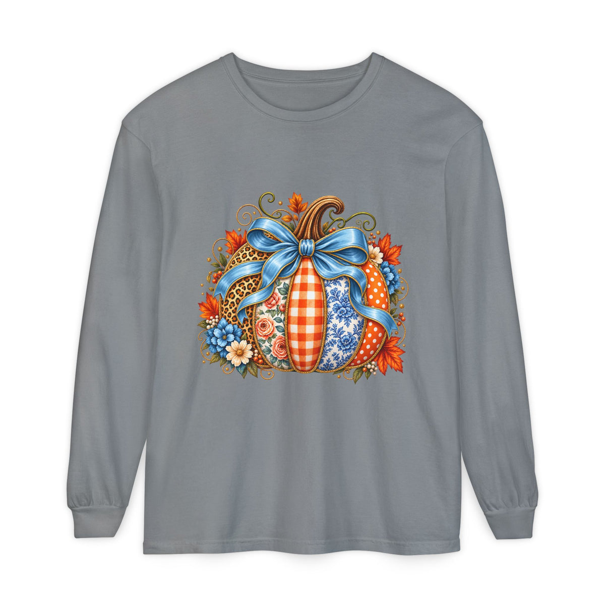 Autumn Patchwork Pumpkin Long Sleeve Tee