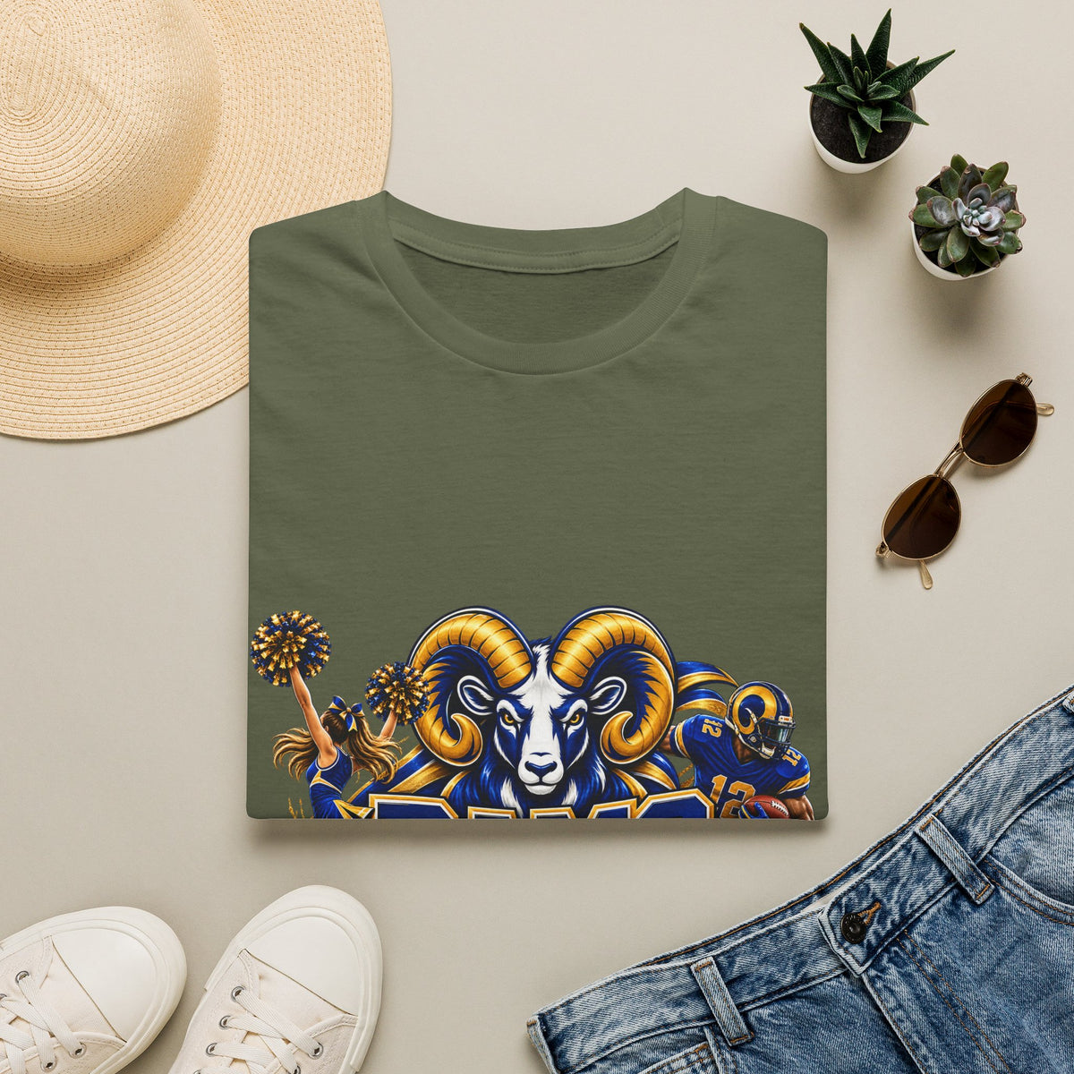 Rams Mascot T-Shirt — Vintage Sports Ram Head Basketball Graphic Tee