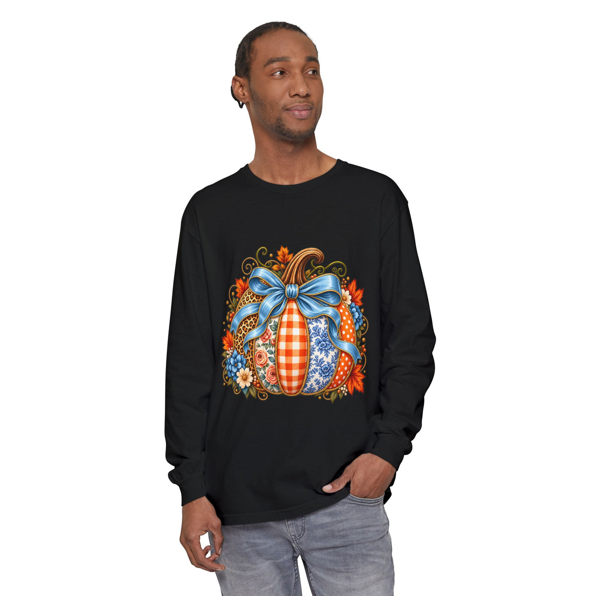 Autumn Patchwork Pumpkin Long Sleeve Tee