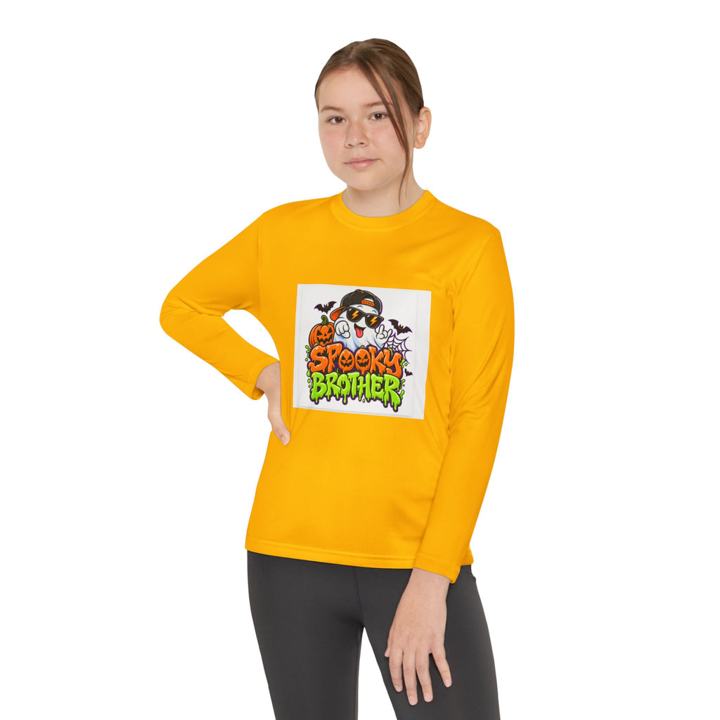 Youth Long Sleeve Tee — "Spooky Brother" Halloween Ghost Graphic