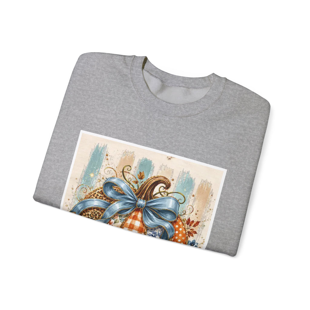Autumn Plaid Pumpkins Crewneck Sweatshirt — Cozy Fall Pumpkin Art Pullover