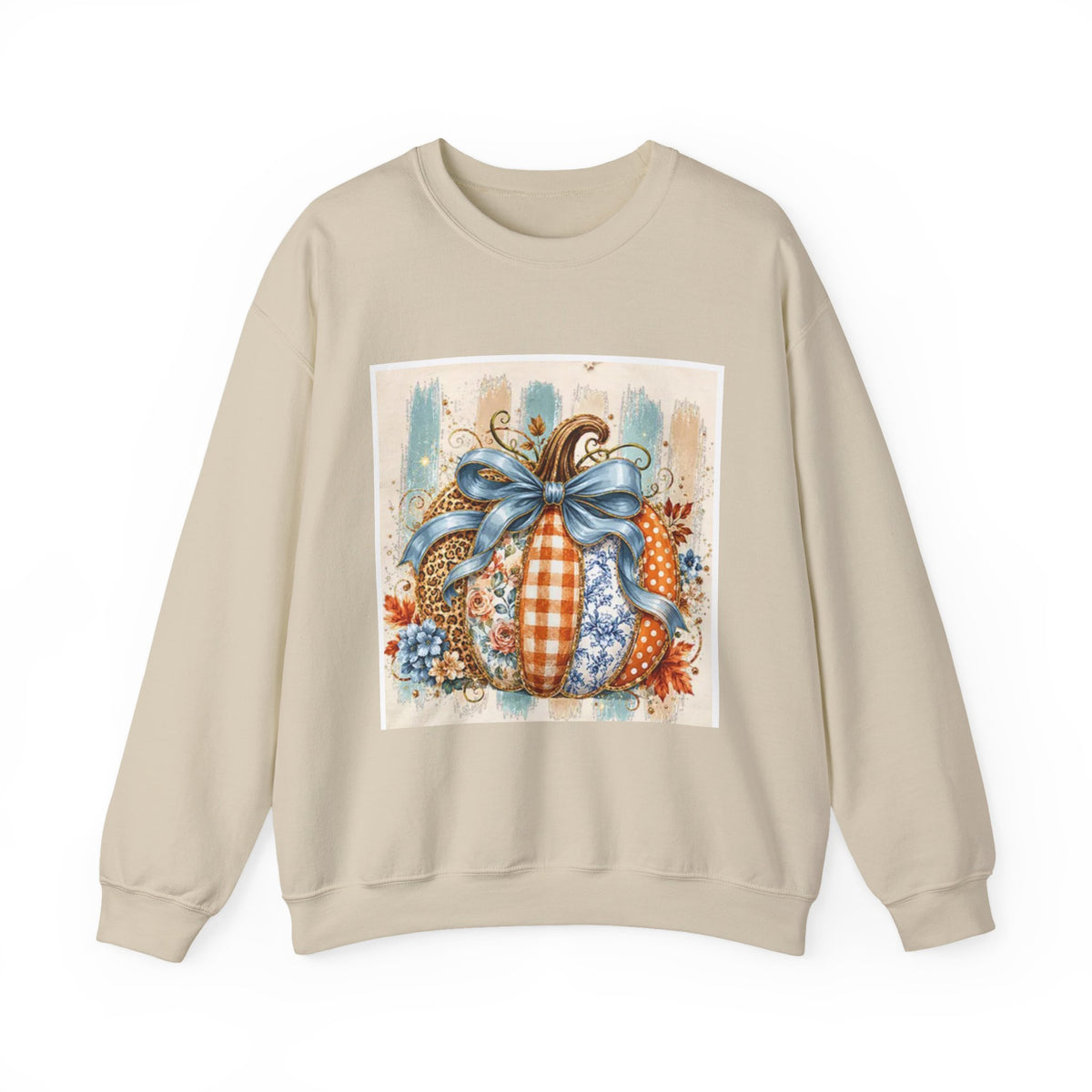 Autumn Plaid Pumpkins Crewneck Sweatshirt — Cozy Fall Pumpkin Art Pullover