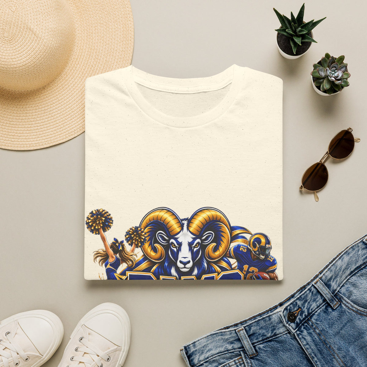 Rams Mascot T-Shirt — Vintage Sports Ram Head Basketball Graphic Tee