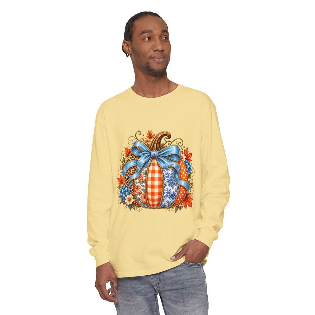 Autumn Patchwork Pumpkin Long Sleeve Tee