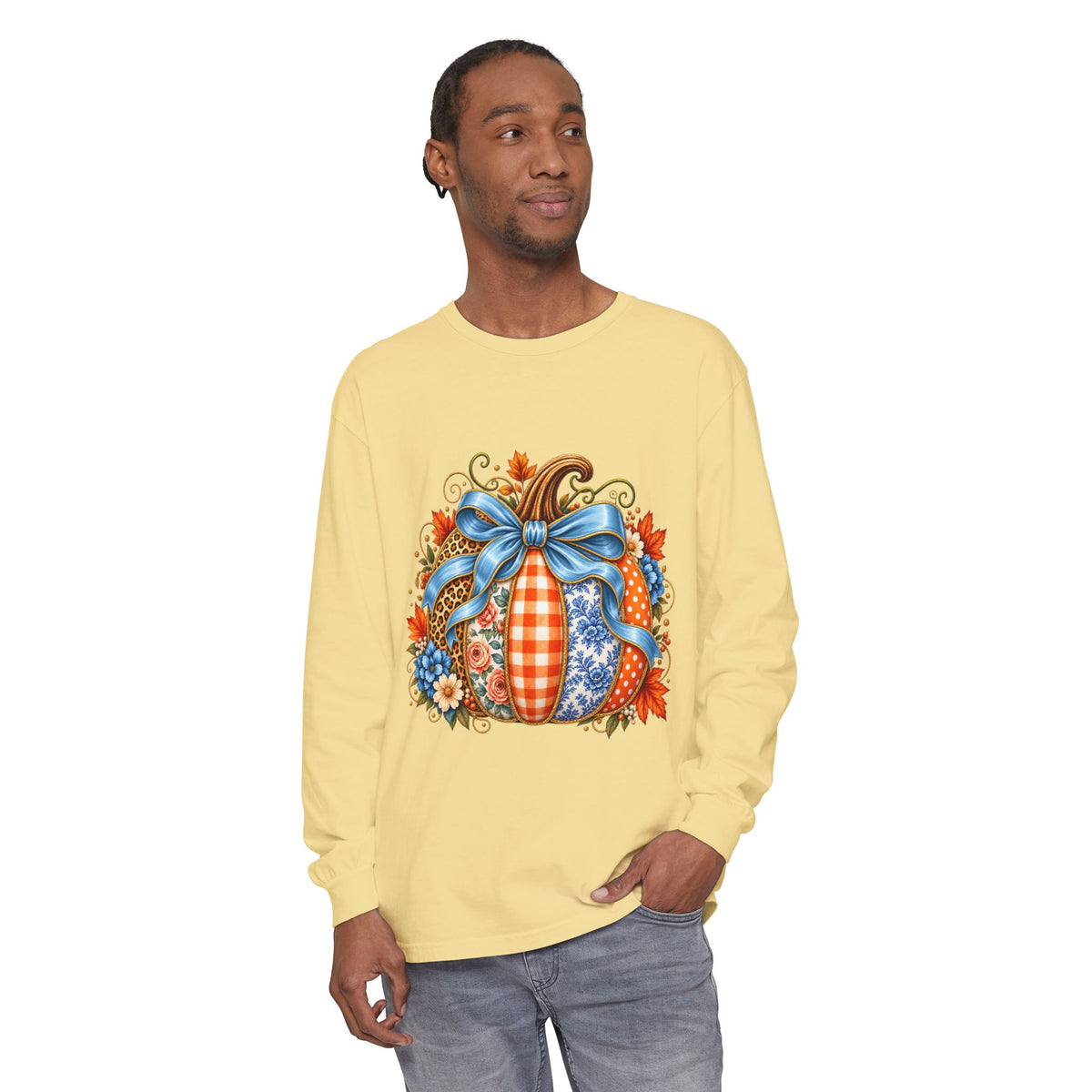 Autumn Patchwork Pumpkin Long Sleeve Tee