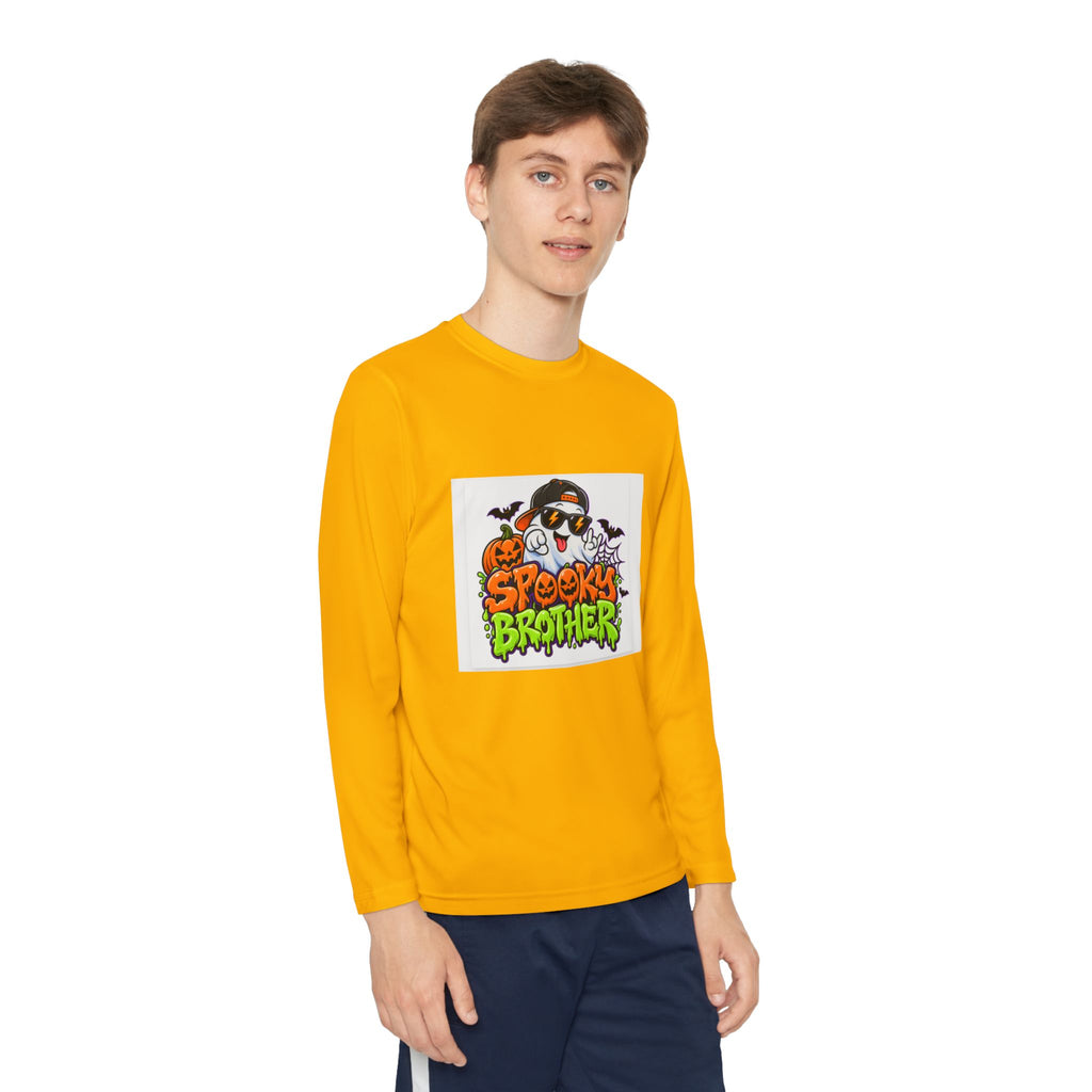 Youth Long Sleeve Tee — "Spooky Brother" Halloween Ghost Graphic