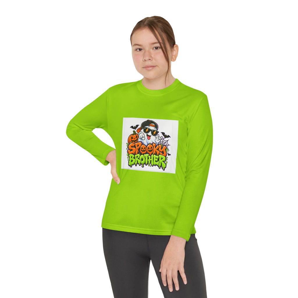 Youth Long Sleeve Tee — "Spooky Brother" Halloween Ghost Graphic
