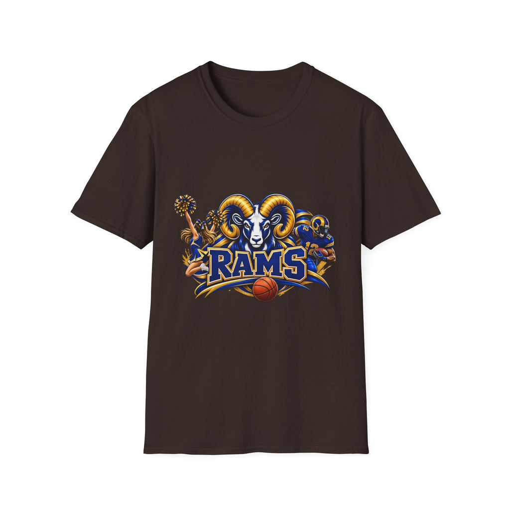 Rams Mascot T-Shirt — Vintage Sports Ram Head Basketball Graphic Tee