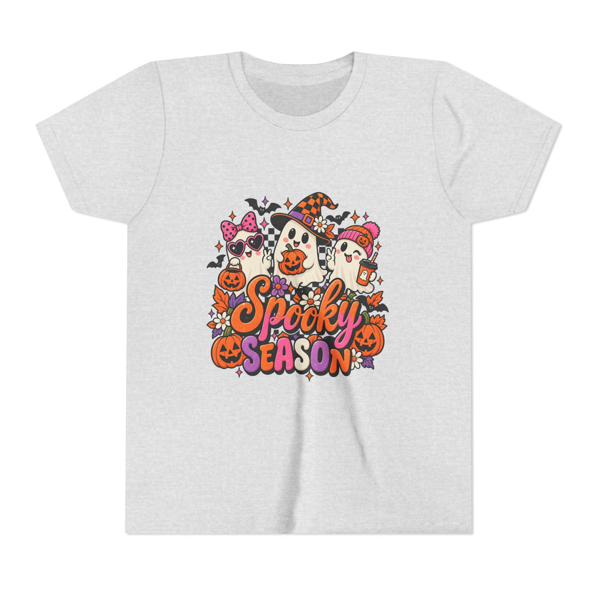 Youth Halloween Tee - "Spooky Season" Ghosts & Pumpkins Graphic Shirt