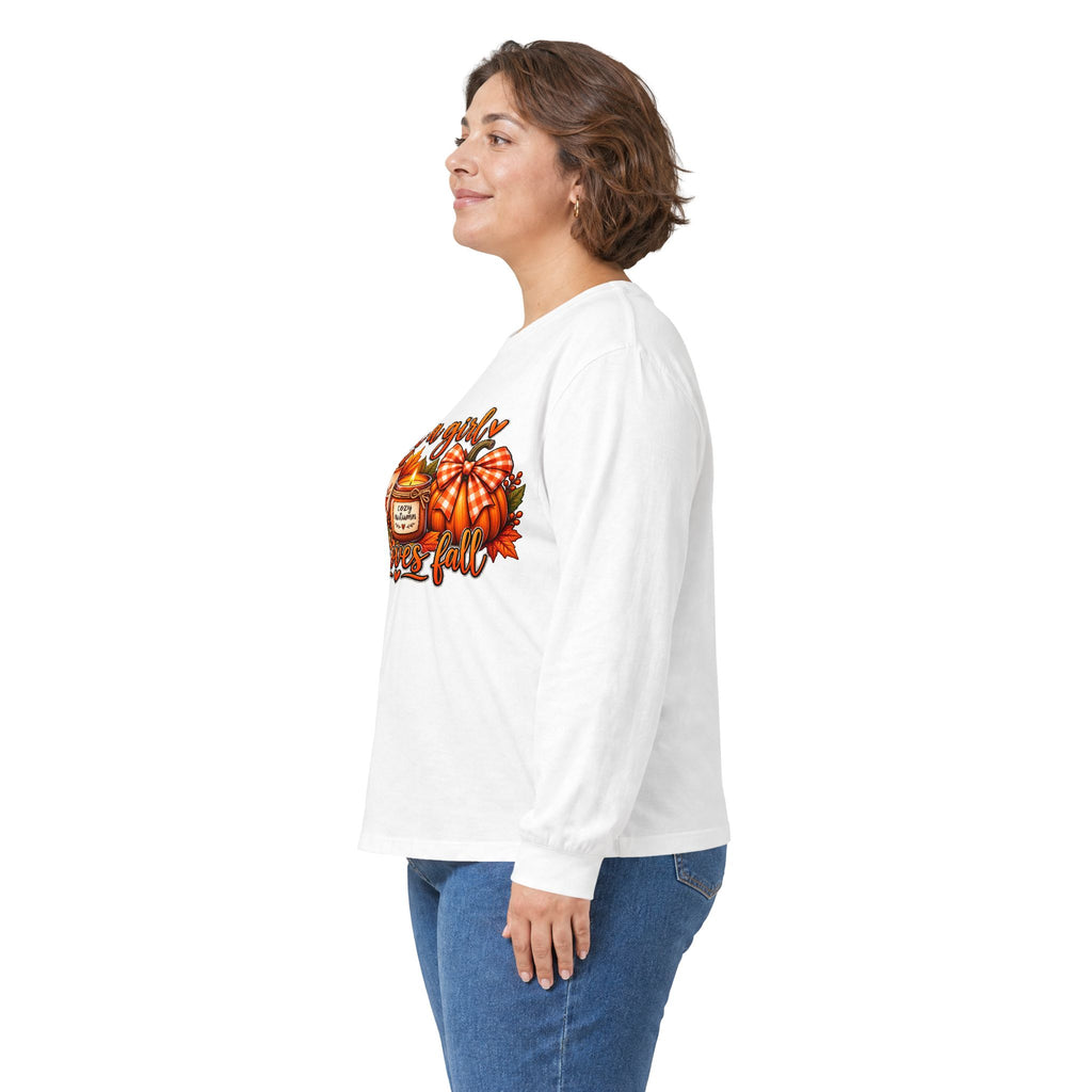 Just a Girl Who Loves Fall Long Sleeve Tee — Cozy Pumpkin & Coffee Autumn Shirt