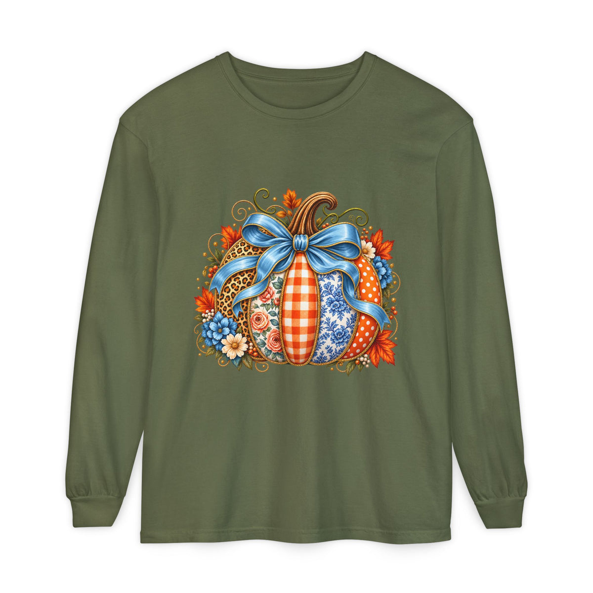 Autumn Patchwork Pumpkin Long Sleeve Tee