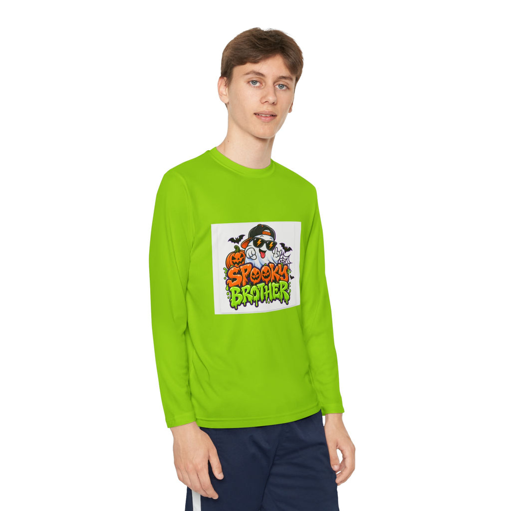 Youth Long Sleeve Tee — "Spooky Brother" Halloween Ghost Graphic