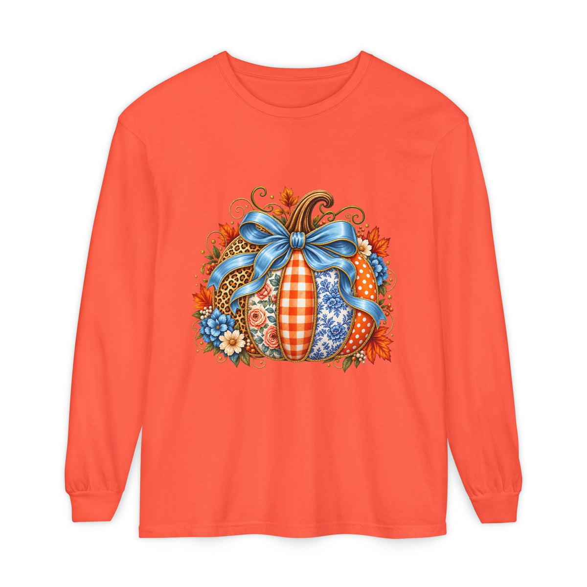 Autumn Patchwork Pumpkin Long Sleeve Tee