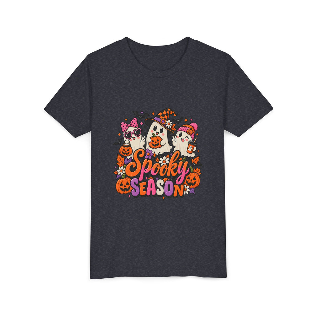 Youth Halloween Tee - "Spooky Season" Ghosts & Pumpkins Graphic Shirt