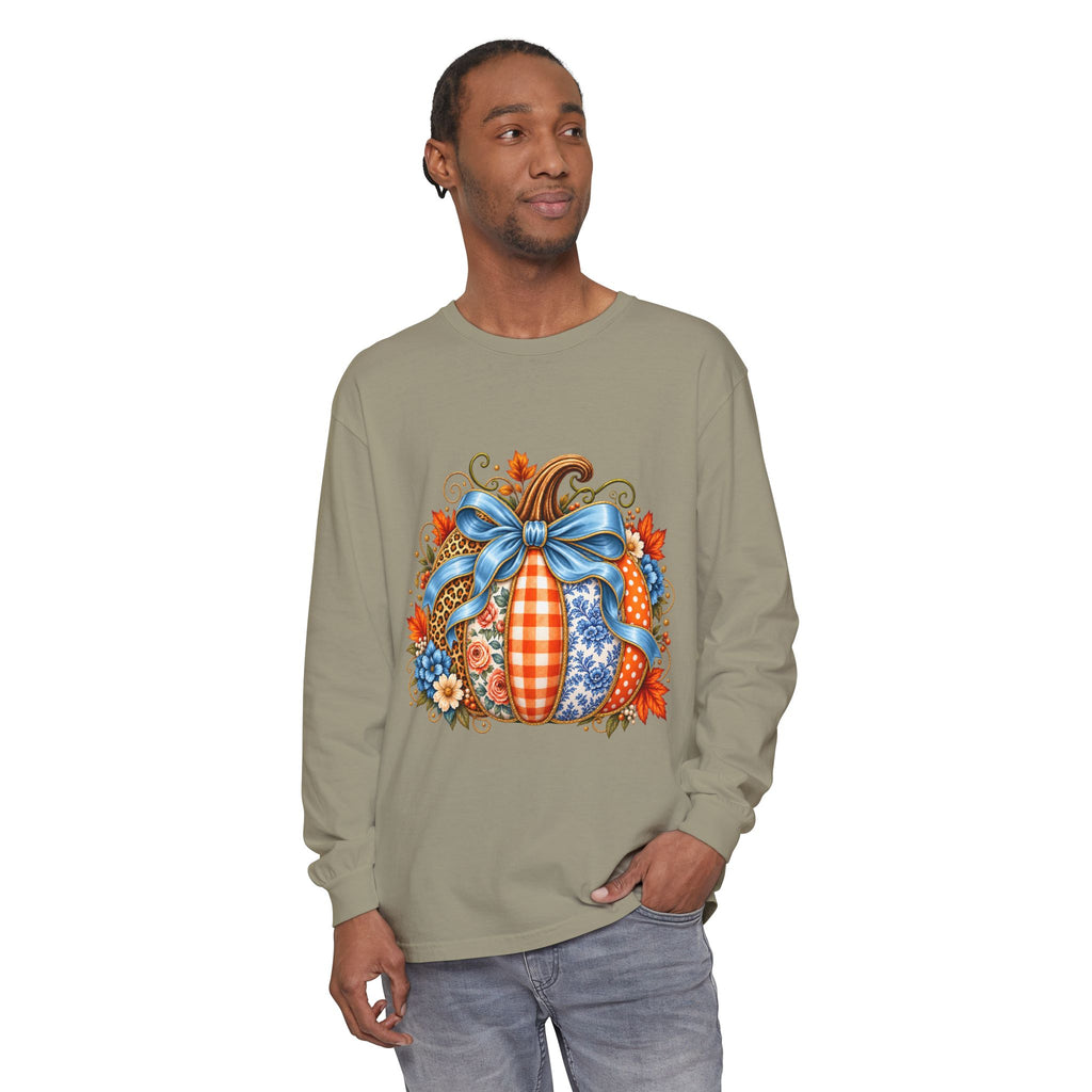 Autumn Patchwork Pumpkin Long Sleeve Tee
