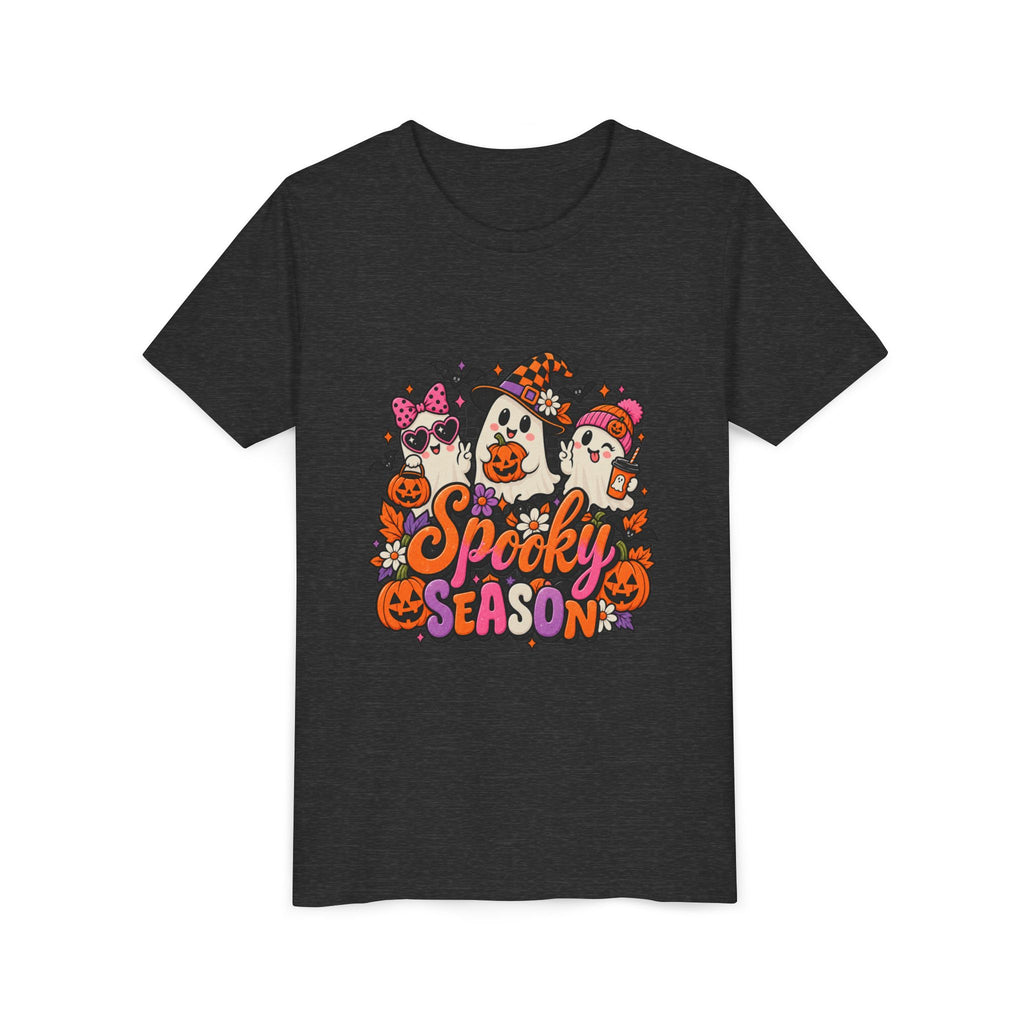 Youth Halloween Tee - "Spooky Season" Ghosts & Pumpkins Graphic Shirt