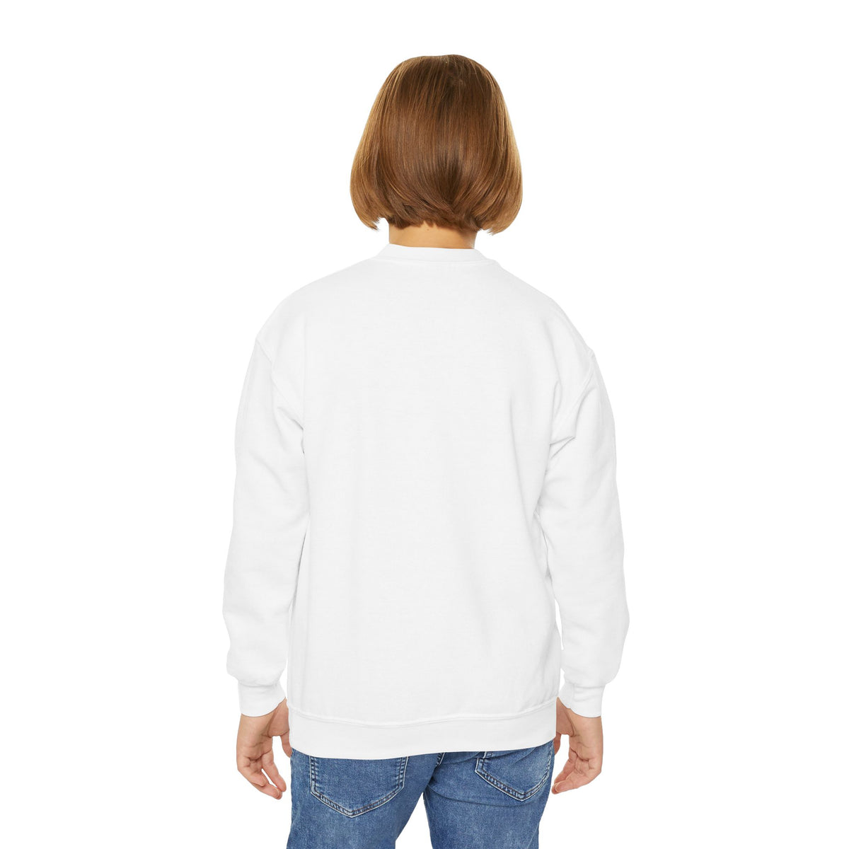Youth Crewneck Sweatshirt — Cute Ghost Trio with Crescent Moon (Kids' Halloween Pullover)