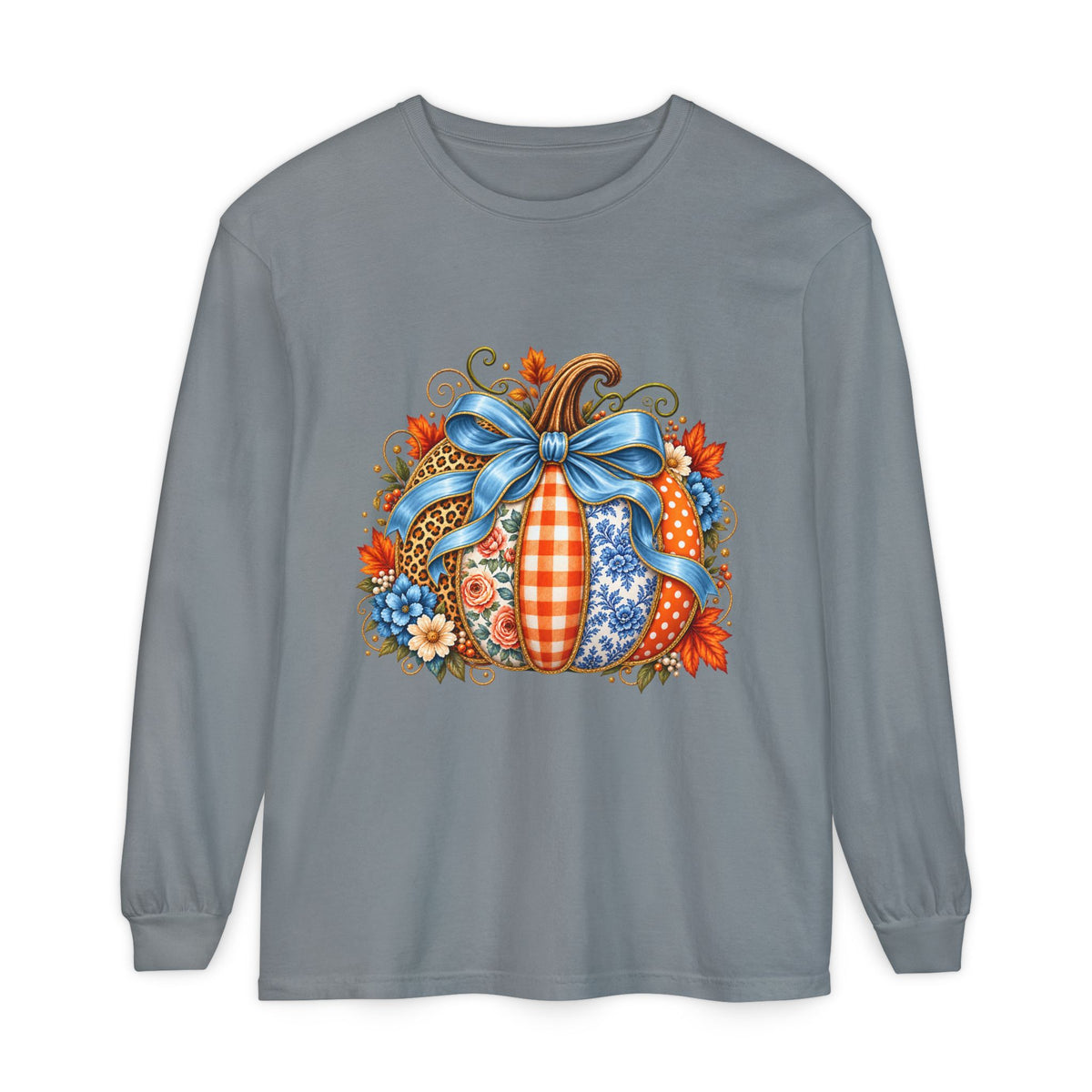 Autumn Patchwork Pumpkin Long Sleeve Tee