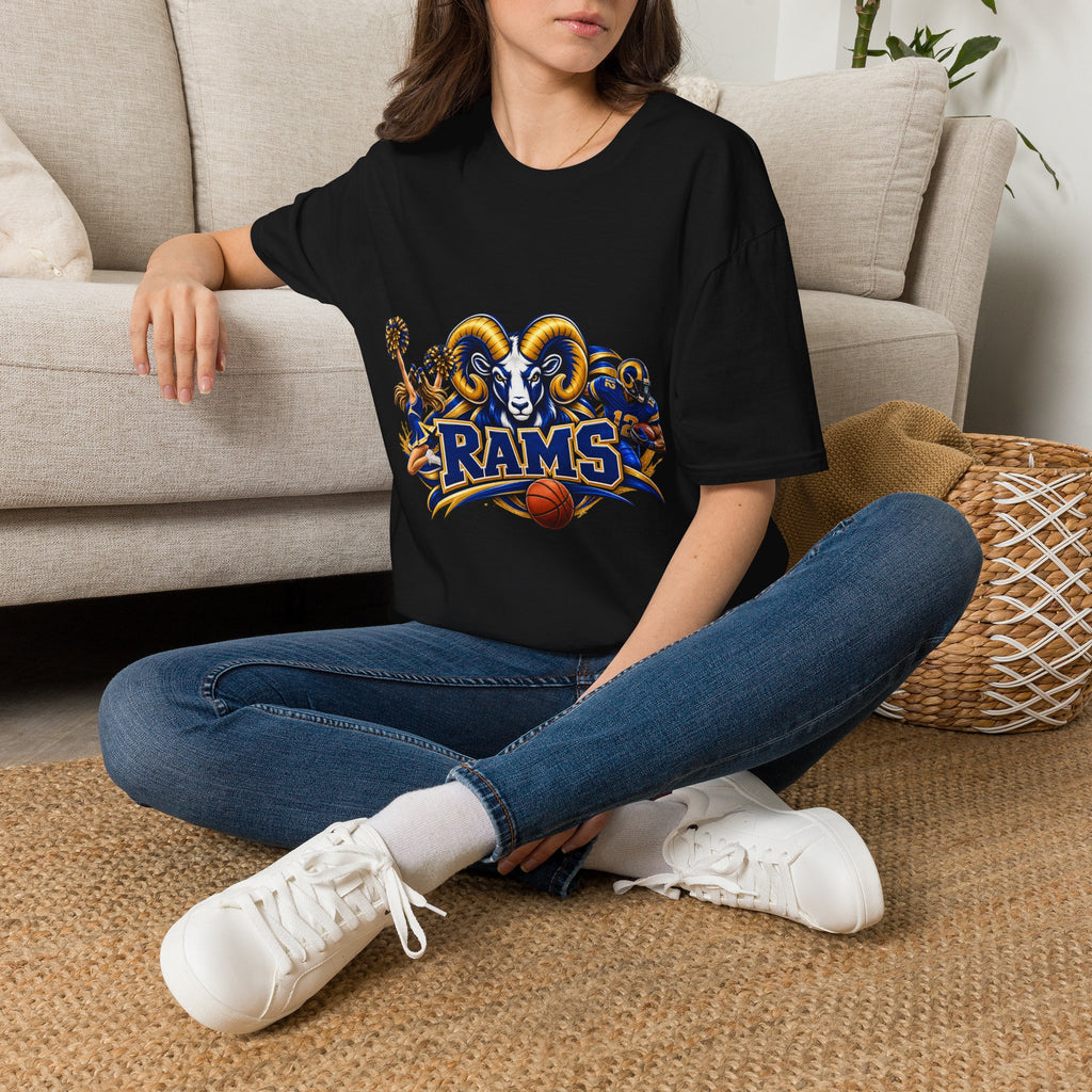 Rams Mascot T-Shirt — Vintage Sports Ram Head Basketball Graphic Tee