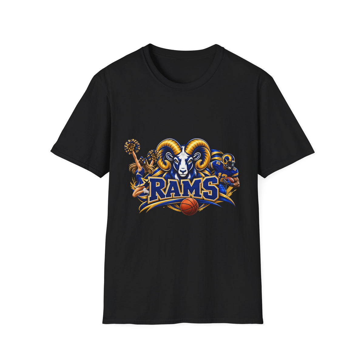 Rams Mascot T-Shirt — Vintage Sports Ram Head Basketball Graphic Tee