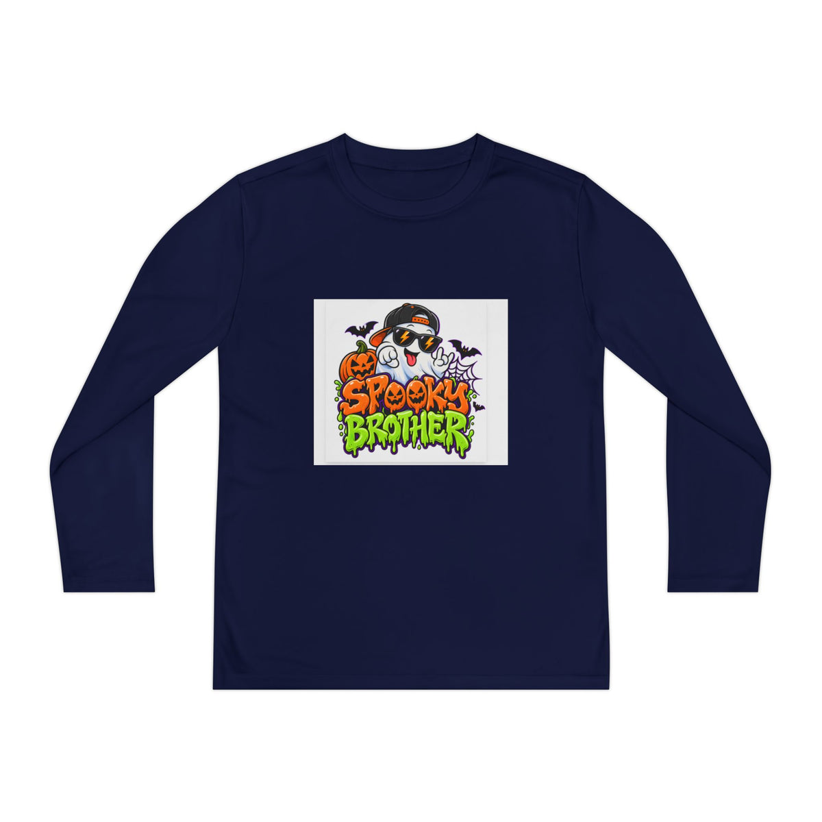 Youth Long Sleeve Tee — "Spooky Brother" Halloween Ghost Graphic