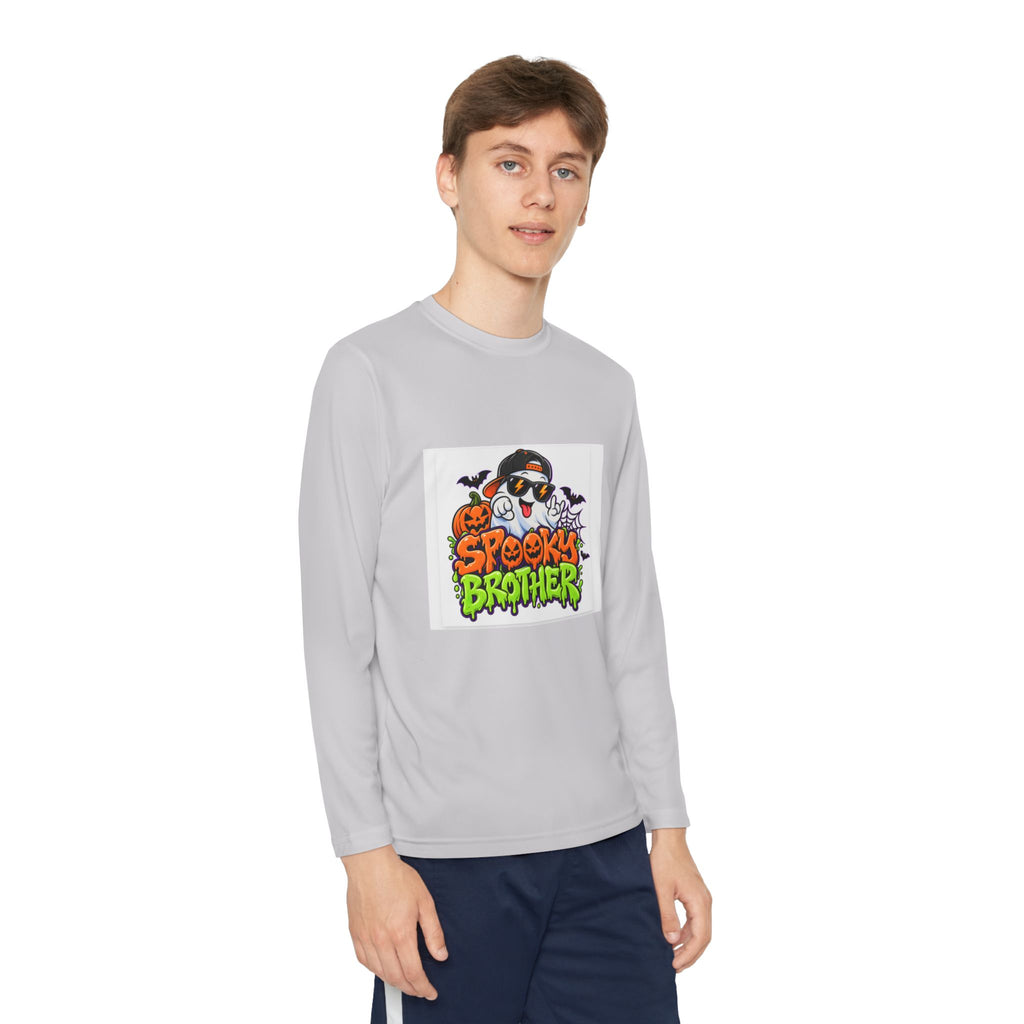 Youth Long Sleeve Tee — "Spooky Brother" Halloween Ghost Graphic