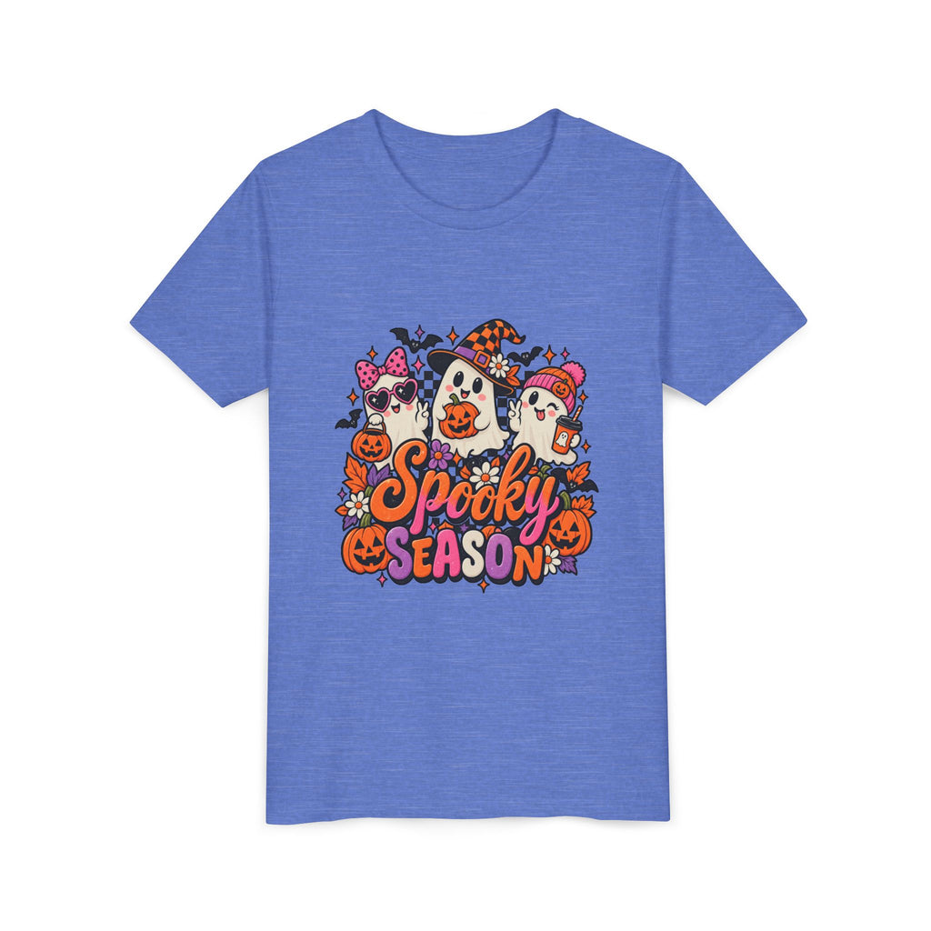 Youth Halloween Tee - "Spooky Season" Ghosts & Pumpkins Graphic Shirt