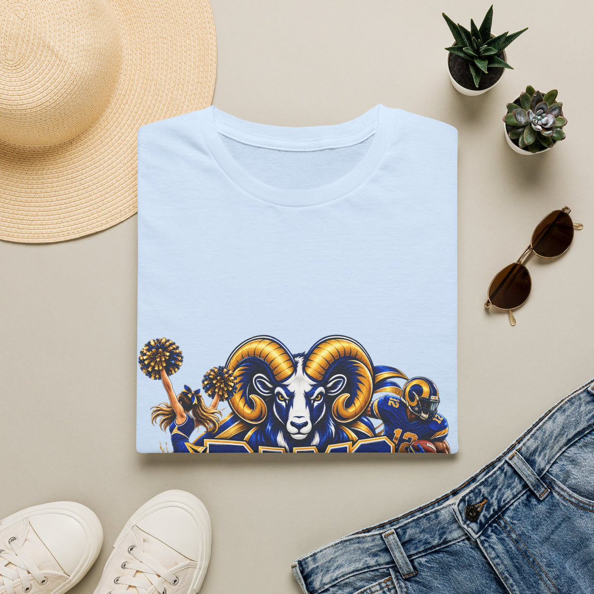 Rams Mascot T-Shirt — Vintage Sports Ram Head Basketball Graphic Tee