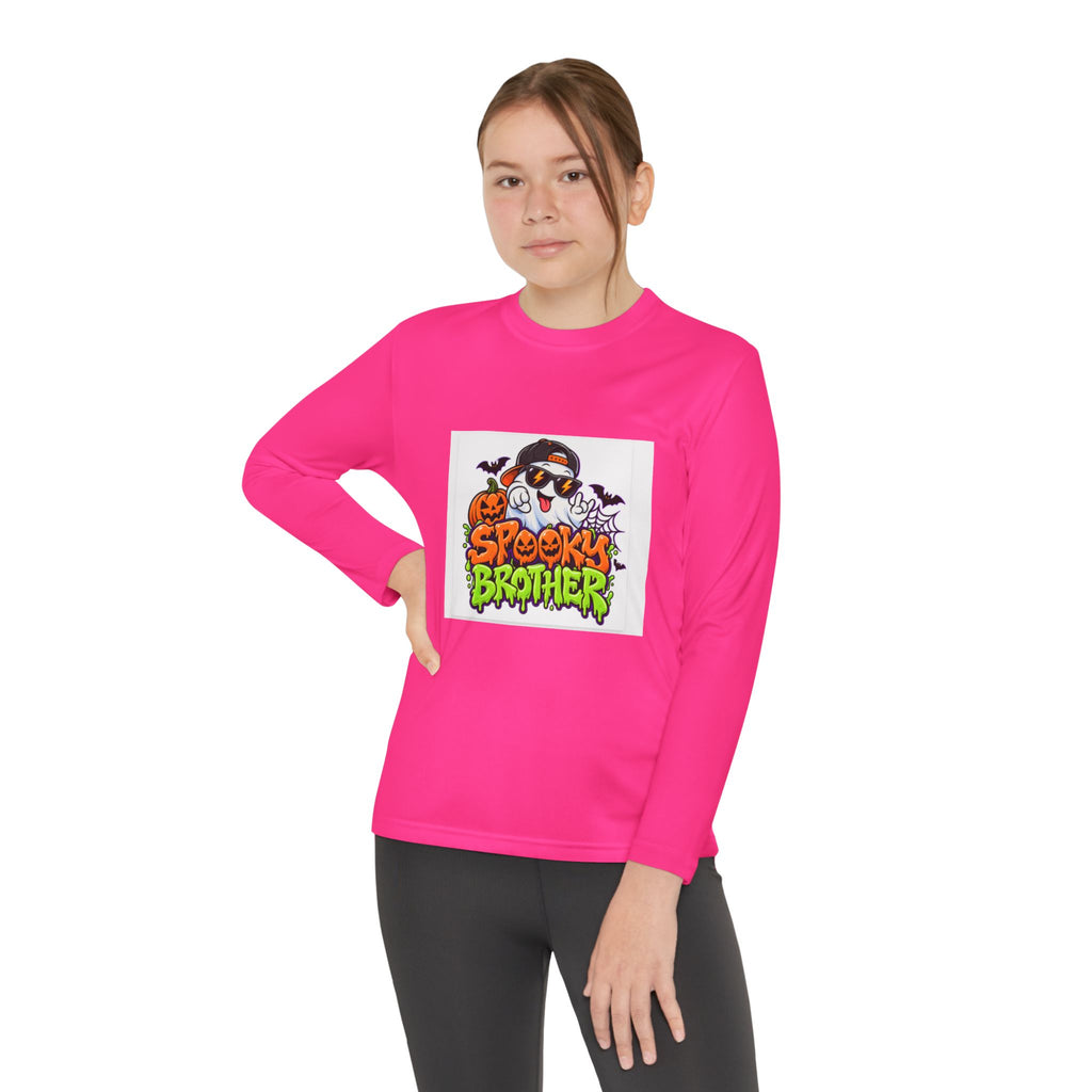 Youth Long Sleeve Tee — "Spooky Brother" Halloween Ghost Graphic