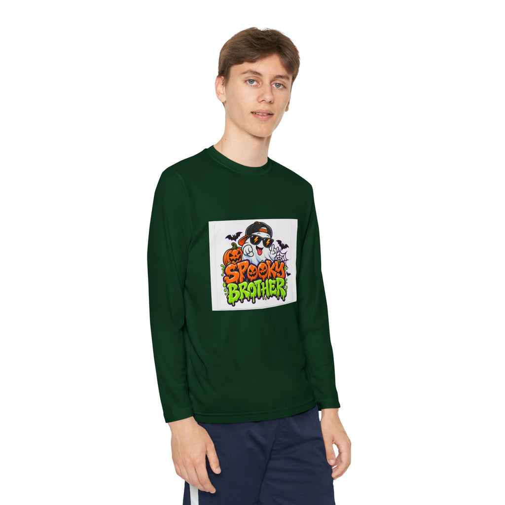 Youth Long Sleeve Tee — "Spooky Brother" Halloween Ghost Graphic