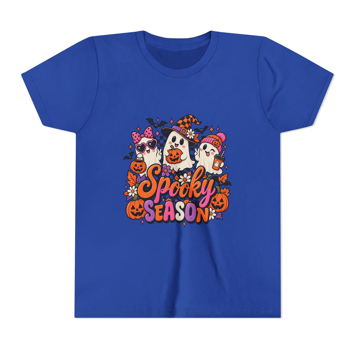 Youth Halloween Tee - "Spooky Season" Ghosts & Pumpkins Graphic Shirt