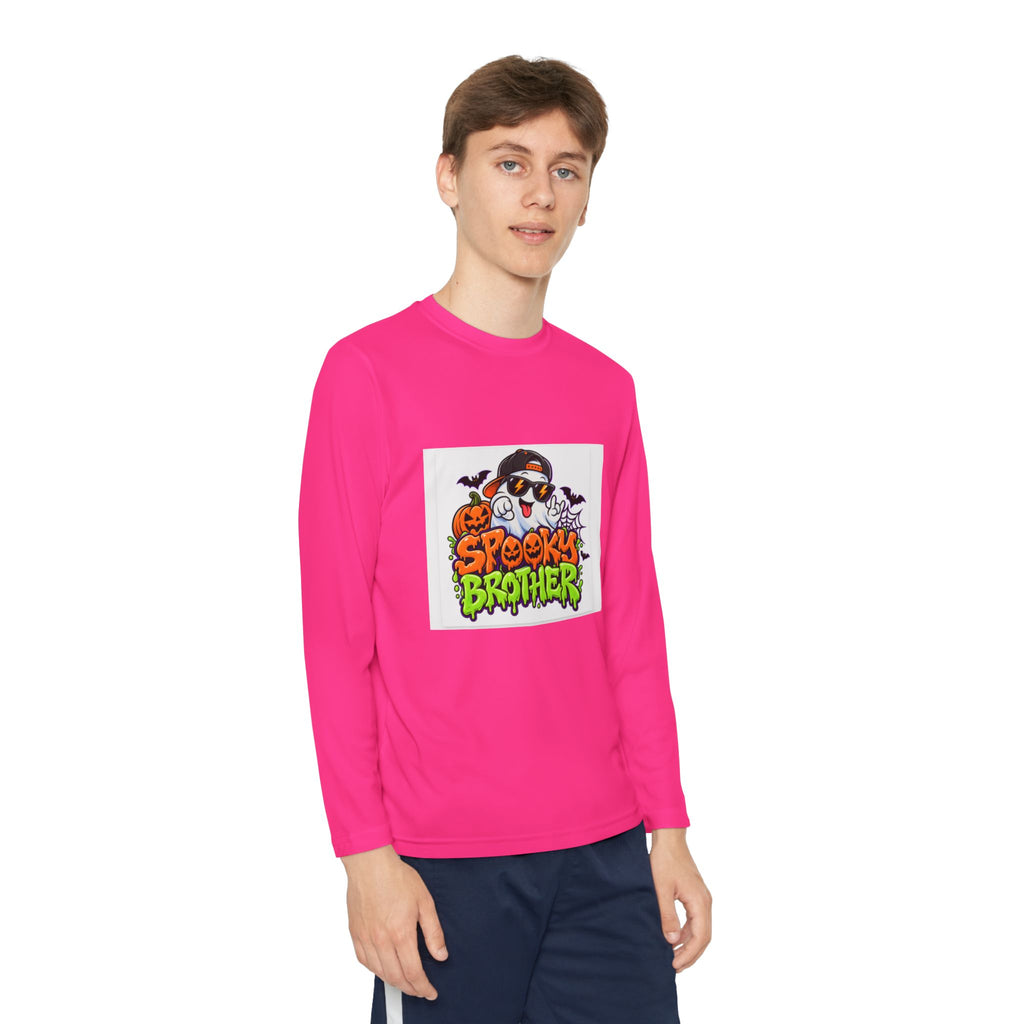 Youth Long Sleeve Tee — "Spooky Brother" Halloween Ghost Graphic