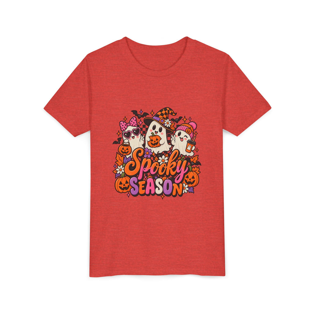 Youth Halloween Tee - "Spooky Season" Ghosts & Pumpkins Graphic Shirt