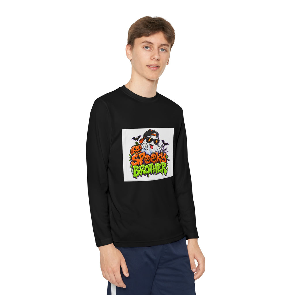 Youth Long Sleeve Tee — "Spooky Brother" Halloween Ghost Graphic