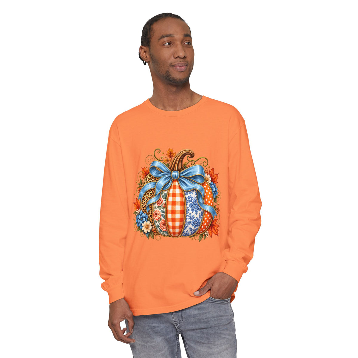 Autumn Patchwork Pumpkin Long Sleeve Tee