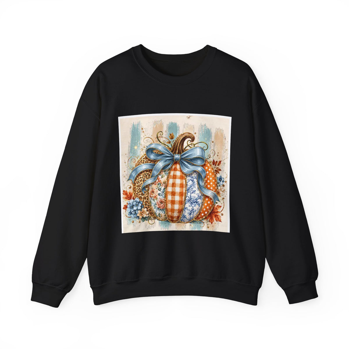 Autumn Plaid Pumpkins Crewneck Sweatshirt — Cozy Fall Pumpkin Art Pullover