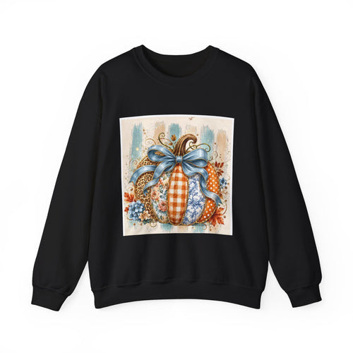 Autumn Plaid Pumpkins Crewneck Sweatshirt — Cozy Fall Pumpkin Art Pullover