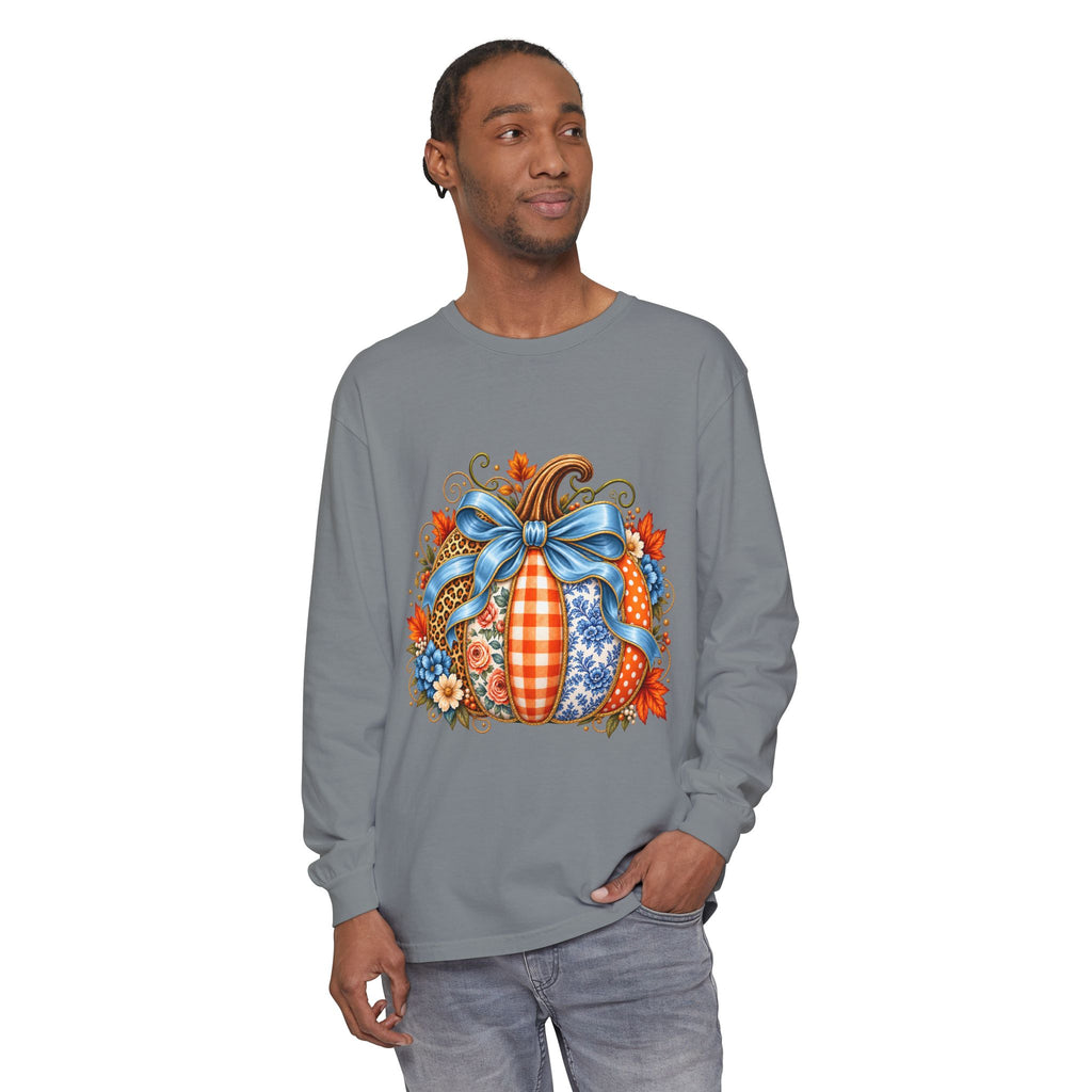 Autumn Patchwork Pumpkin Long Sleeve Tee