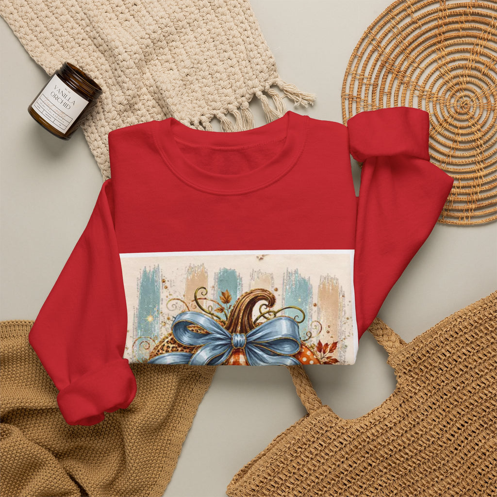 Autumn Plaid Pumpkins Crewneck Sweatshirt — Cozy Fall Pumpkin Art Pullover