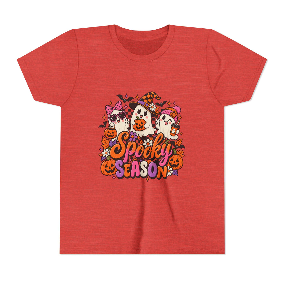 Youth Halloween Tee - "Spooky Season" Ghosts & Pumpkins Graphic Shirt