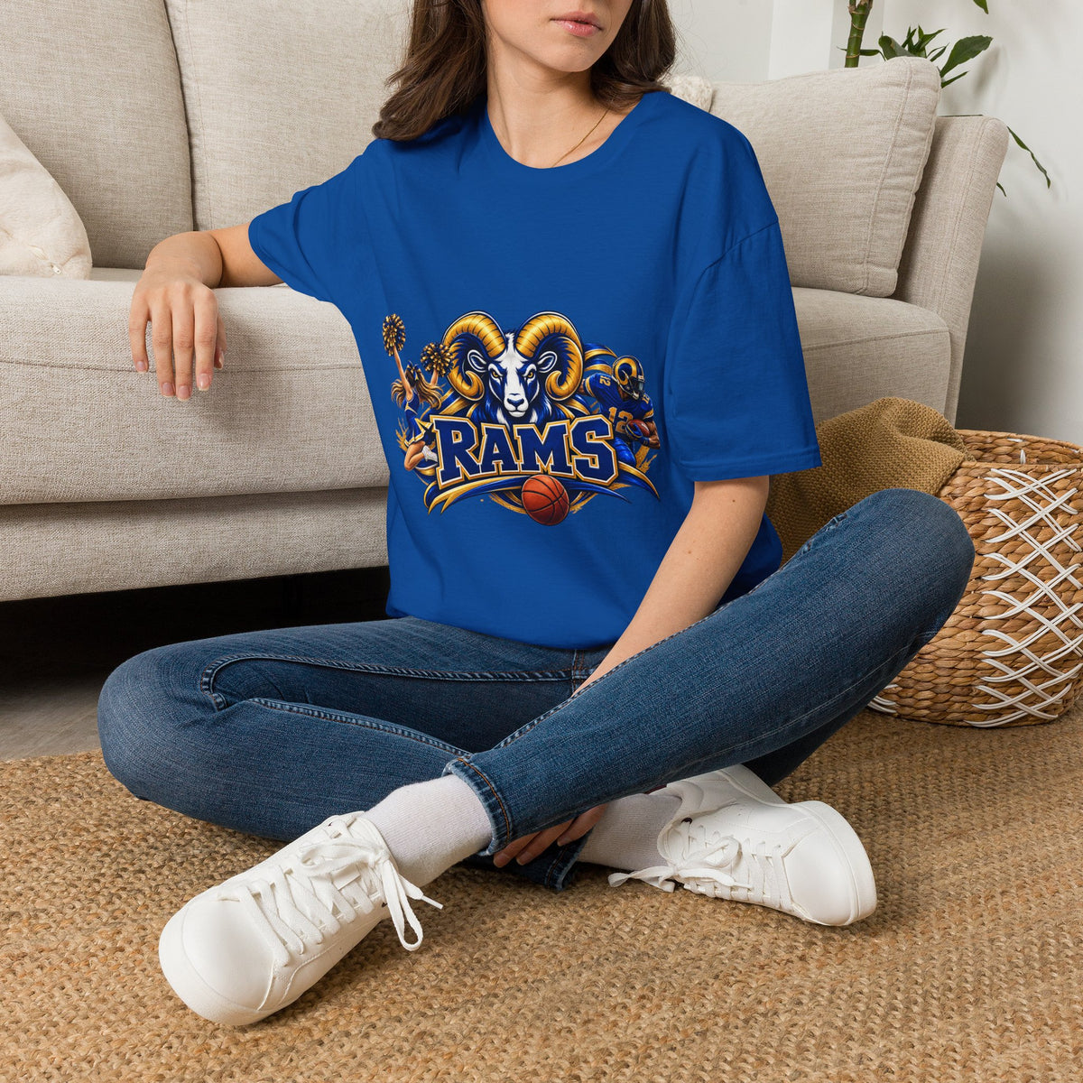 Rams Mascot T-Shirt — Vintage Sports Ram Head Basketball Graphic Tee