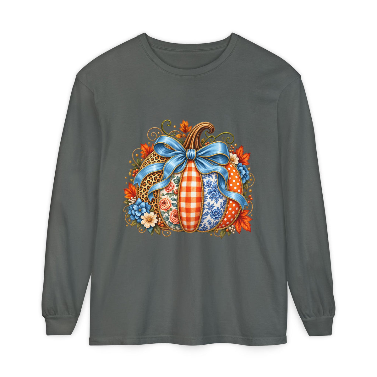 Autumn Patchwork Pumpkin Long Sleeve Tee