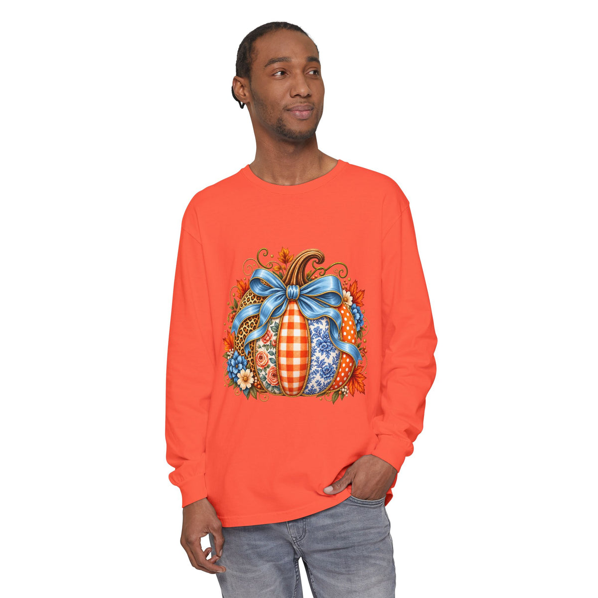 Autumn Patchwork Pumpkin Long Sleeve Tee