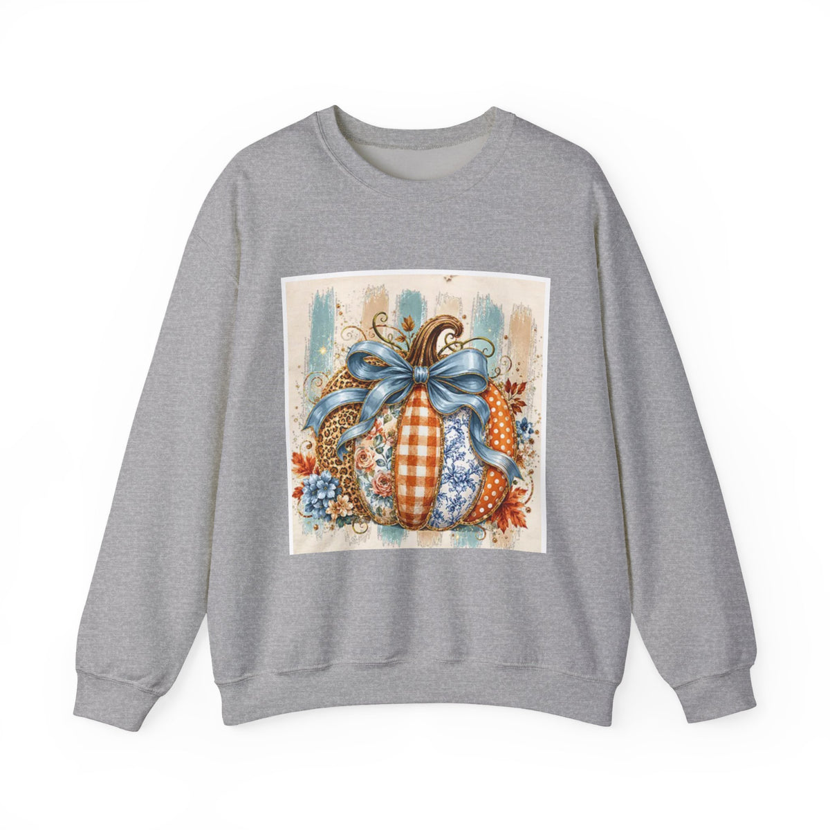 Autumn Plaid Pumpkins Crewneck Sweatshirt — Cozy Fall Pumpkin Art Pullover