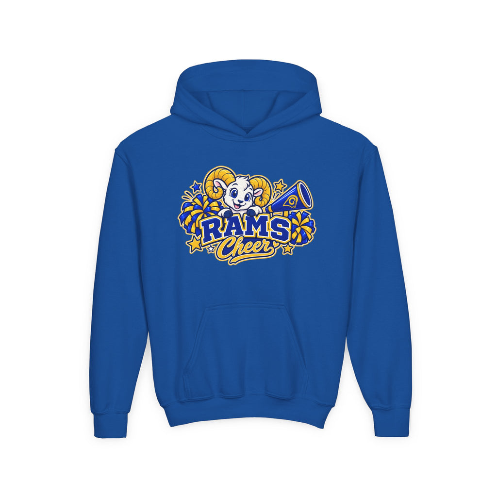 Youth Rams Cheer Hoodie – Cute Ram Mascot & Pom-Poms Team Sweatshirt