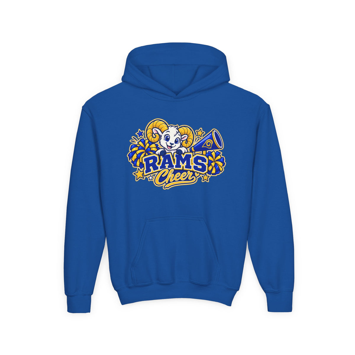 Youth Rams Cheer Hoodie – Cute Ram Mascot & Pom-Poms Team Sweatshirt
