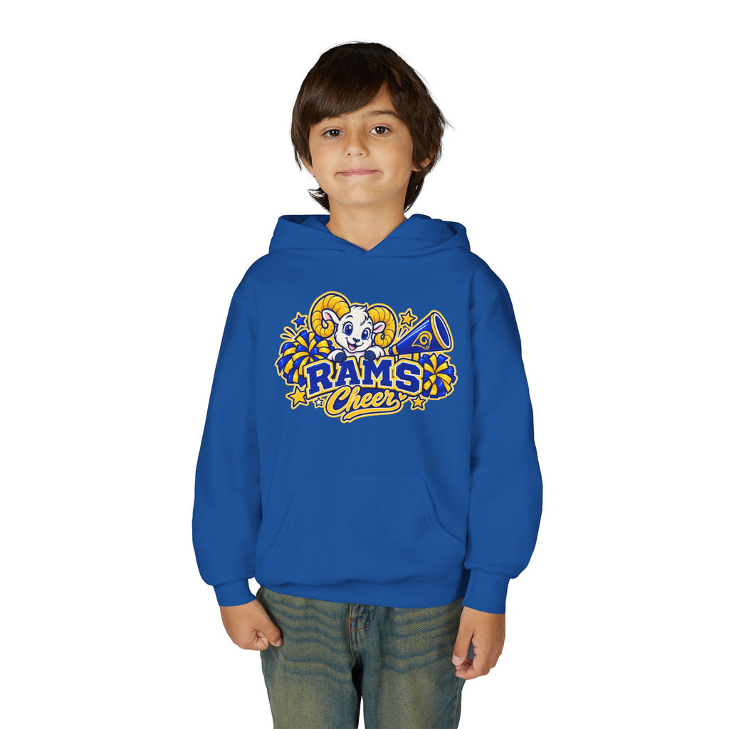Youth Rams Cheer Hoodie – Cute Ram Mascot & Pom-Poms Team Sweatshirt
