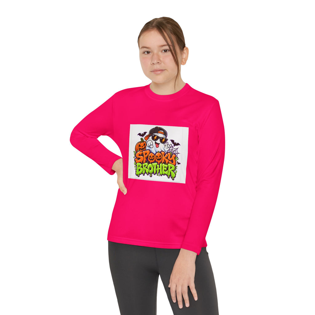 Youth Long Sleeve Tee — "Spooky Brother" Halloween Ghost Graphic