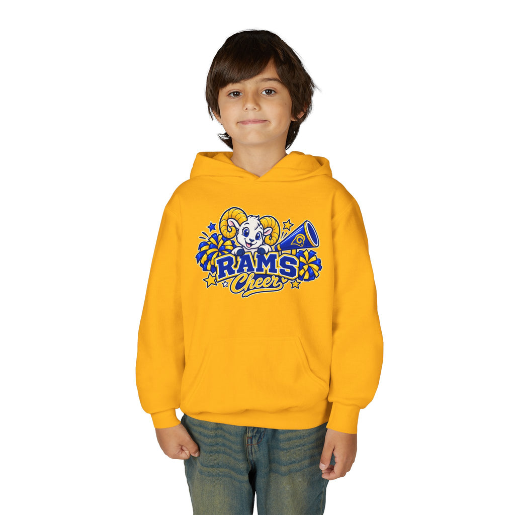 Youth Rams Cheer Hoodie – Cute Ram Mascot & Pom-Poms Team Sweatshirt